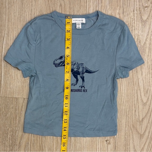 Topshop Tyrannosaurus Rex Blue Grey Baby Tee Size 2 - Picture 3 of 4